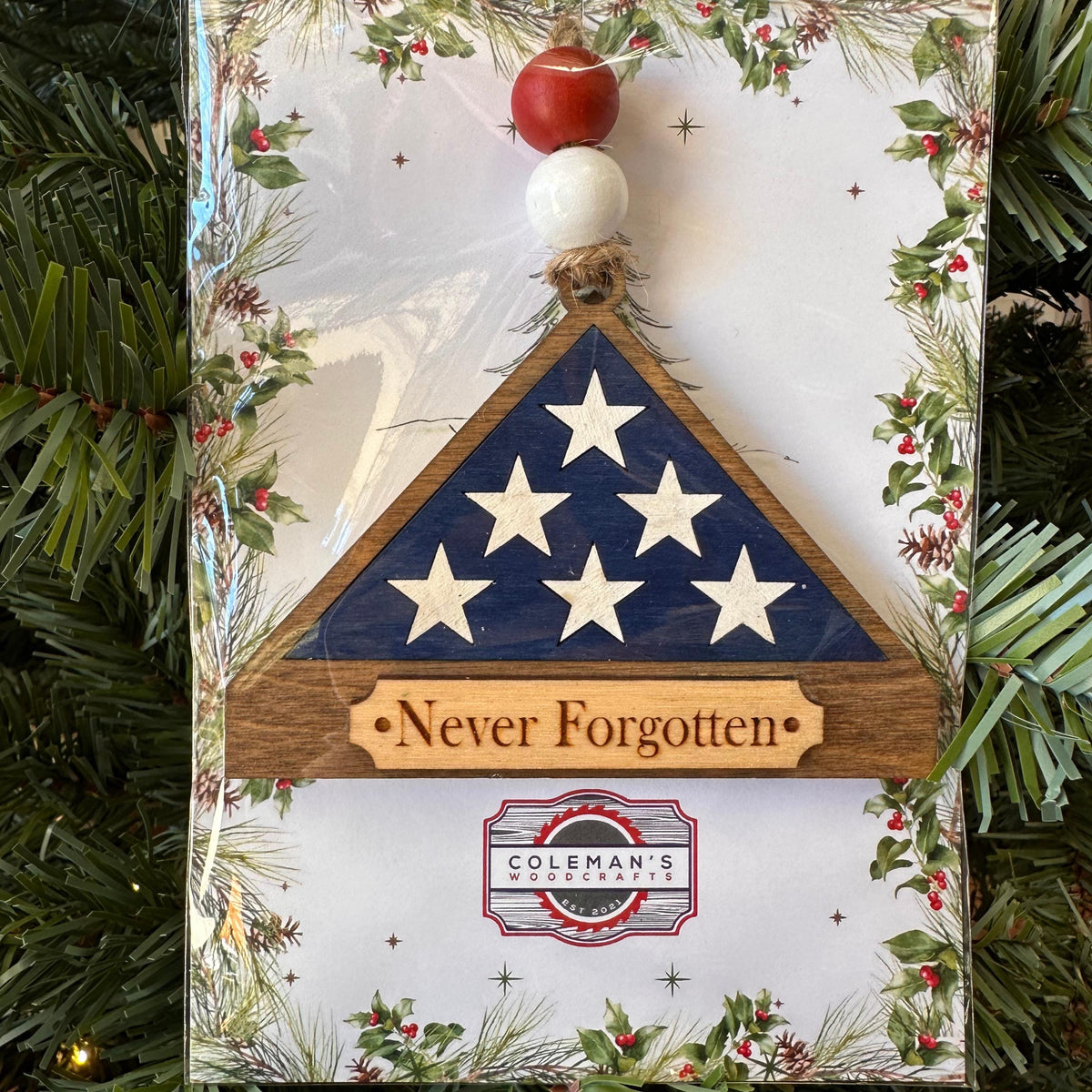 Always in Our Hearts Folded Flag Christmas Ornament, Memorial Tree Ornament, Veteran Tribute
