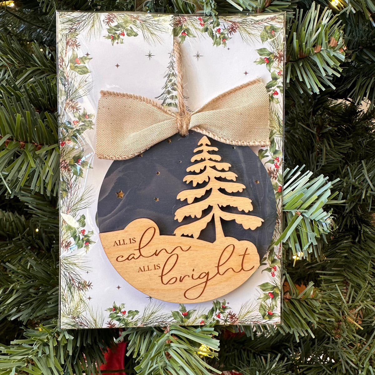 Custom Round Wood Engraved Christmas Ornament, Christian Quote Tree Ornaments, Wooden Holiday Tree Decorations