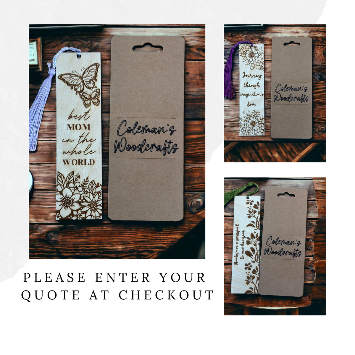 Wooden Bookmark with Inspirational Quote, Choose Your Motivational Saying, Book Lover Gift, Present for Teacher, Bible Bookmark with Tassel